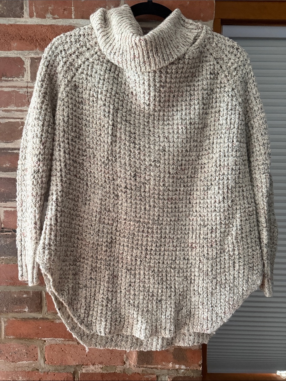 Free People Neutral Cream Marled Cowl Neck Sweater